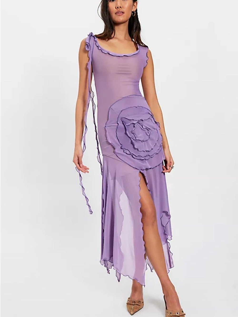 Free People DZO Lavender Ruffled High-Low Maxi Dress